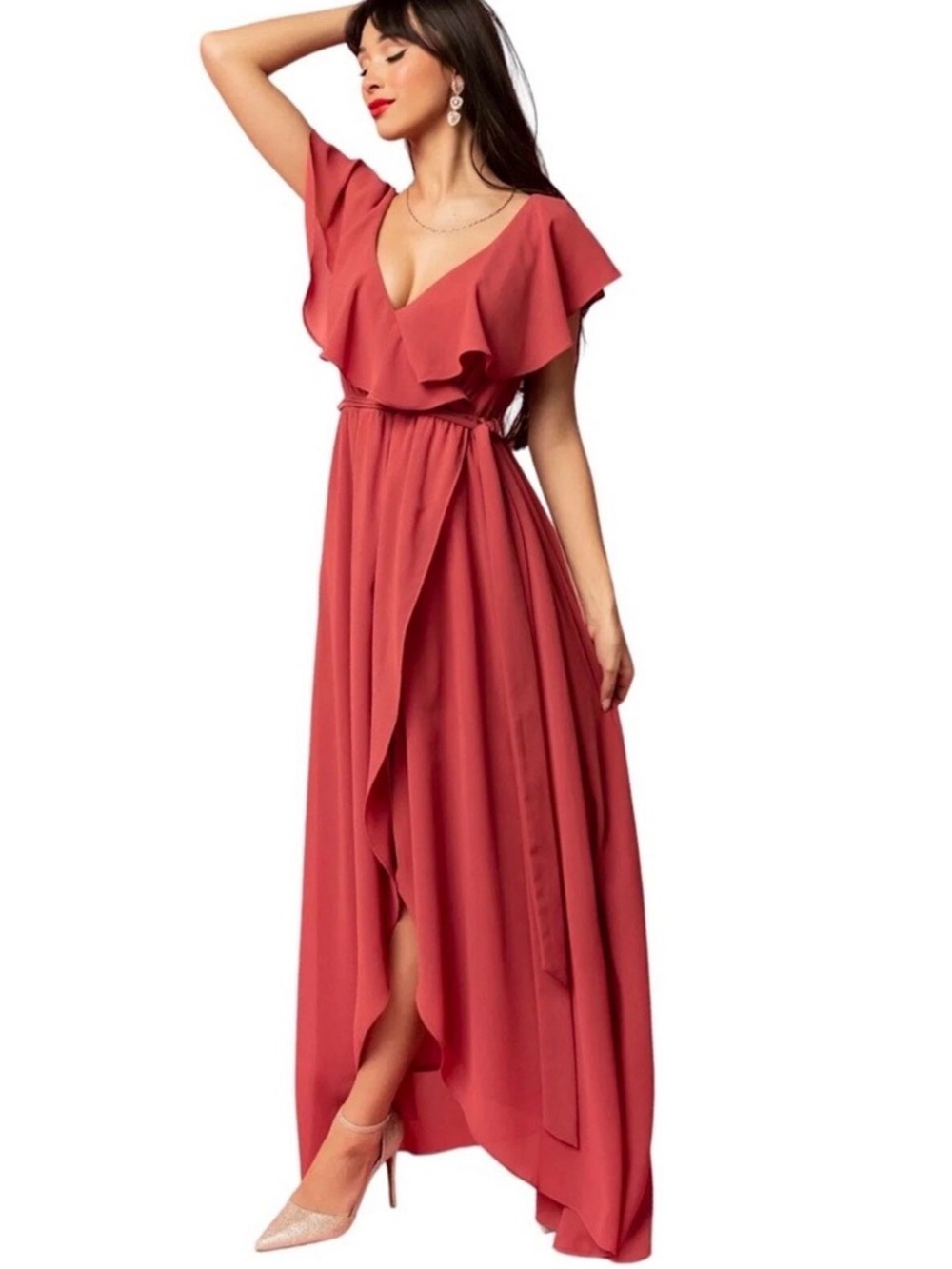 Baltic Born Katya Ruffle Maxi Dress Rosewood Sz M NWT